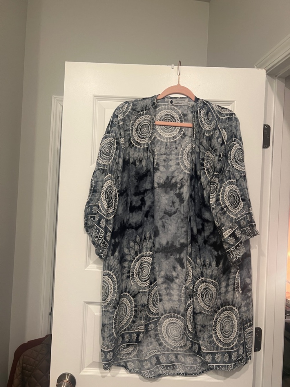 Open-Front Navy and White Mandala flowing Kimono.